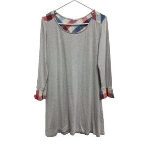 Lime & Chili Womens Mini Shift Dress Size Medium Gray Plaid Contrast 3/4 Sleeve